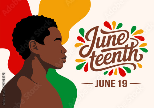 Juneteenth celebration background with silhouette portrait and colorful typography