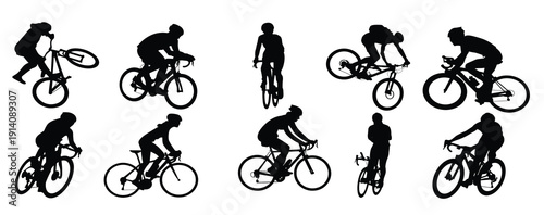  cyclist icon collection of silhouettes of people cycling