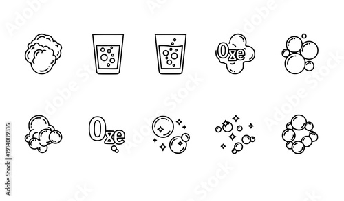 Bubbles Flat Line Icons Set Soap Foam Fizzy Drink Oxygen Outline Vector Collection