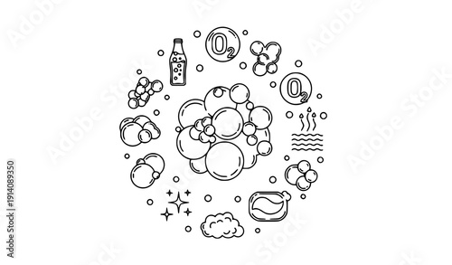 Minimal Bubble Line Icons Foam Fizzy Drink Oxygen Effervescent Outline Vector Pack