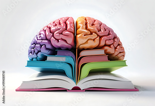 Wallpaper Mural Human brain made of colorful books representing learning, knowledge, and education with open book pages and vibrant colors Torontodigital.ca