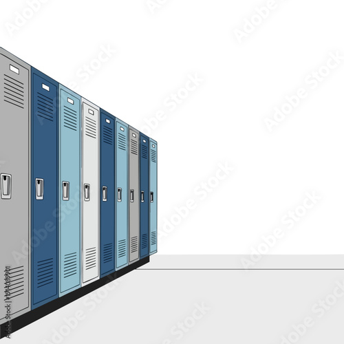 Row of Modern School Lockers in Various Colors