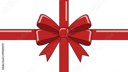 Red Satin Ribbon Bow on Gift Box.