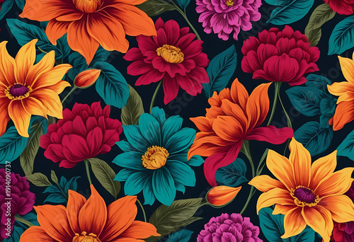 Wallpaper Mural Vibrant watercolor dahlias and peonies floral seamless pattern background for design textile wallpaper fabric Torontodigital.ca