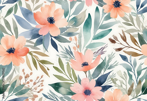 Wallpaper Mural Watercolor pink anemone flowers seamless pattern background soft pastel spring botanical illustration hand painted nature art Torontodigital.ca