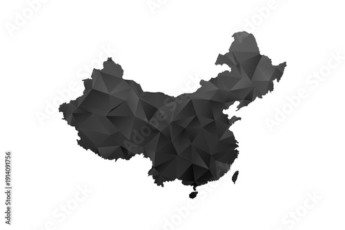 China Map - Polygon Style Vector Illustration in Black and Gray Gradient, Low Poly Geometric Design, Isolated on White Background for Infographics and Education.