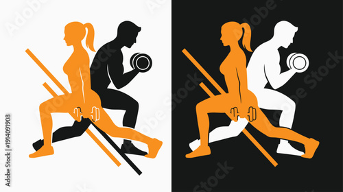 Gym, fitness holding dumbbells silhouettes
