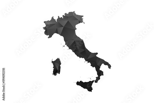 Italy Map - Polygon Style Vector Illustration in Black and Gray Gradient, Low Poly Geometric Design, Isolated on White Background for Infographics and Education.