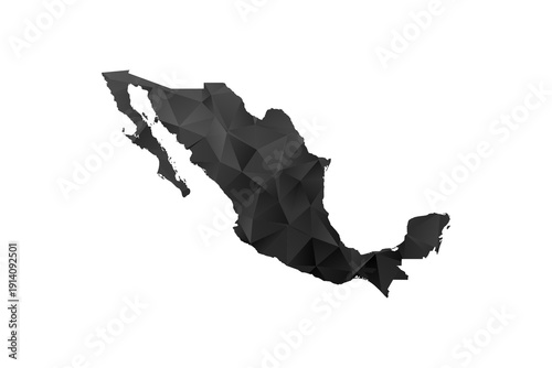 Mexico Map - Polygon Style Vector Illustration in Black and Gray Gradient, Low Poly Geometric Design, Isolated on White Background for Infographics and Education.