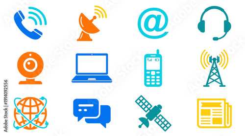 Telecommunication and Digital Communication Icon Set Flat Vector Collection