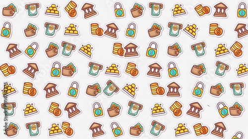 Many cartoon icons of money, gold locks, and banks perfect for financial websites, educational materials, presentations, and businessrelated projects.