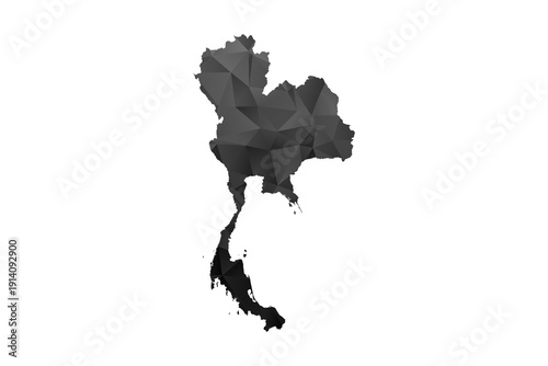 Thailand Map - Polygon Style Vector Illustration in Black and Gray Gradient, Low Poly Geometric Design, Isolated on White Background for Infographics and Education.