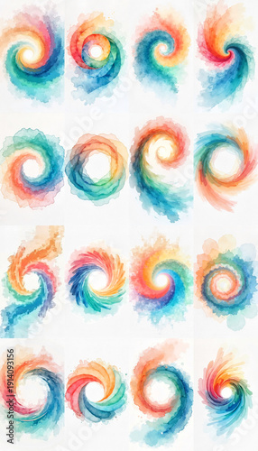 Wallpaper Mural Collection of watercolor paintings of a colorful swirls on a white background. Torontodigital.ca