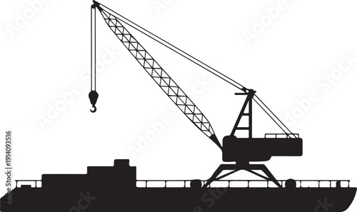 Black silhouette dockside crane with hook and base