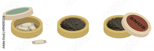 Boxes of Swedish snus - hand drawn isometric vector illustration.