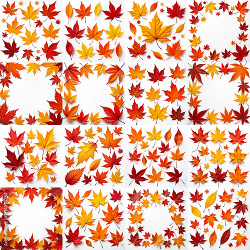 Wallpaper Mural Collection of red and yellow leaves arranged on a white surface. Torontodigital.ca