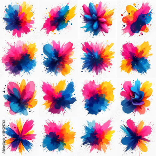Wallpaper Mural Collection of digital abstract art in blue, pink and yellow against white background Torontodigital.ca