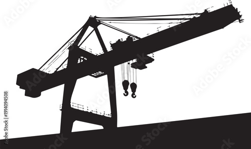 Black silhouette of a large industrial crane on a white background