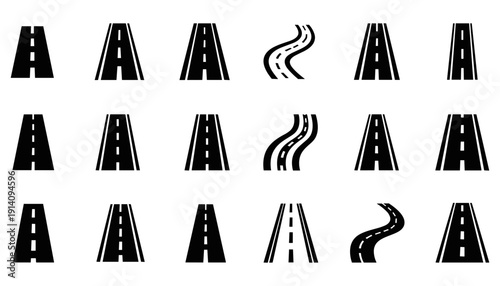 Minimalist road icons set for mobile app and web navigation interface