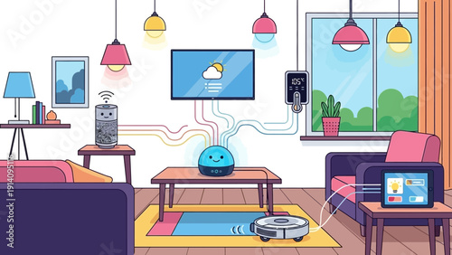 Smart Home Devices in Modern Living Room.