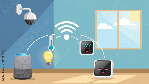 Smart Home Devices Connected via WiFi Network.