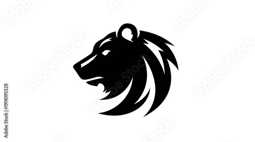 Black bear head silhouette graphic, fierce wild animal profile illustration, strong aggressive mascot vector art