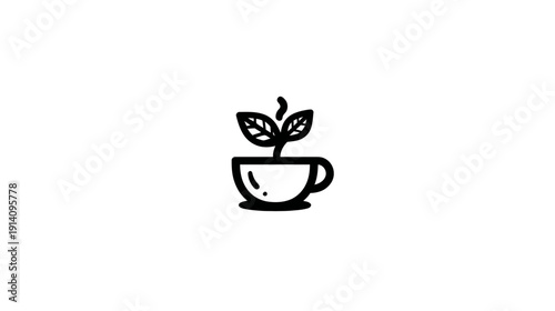 Minimalist Teacup with Green Sprout Icon, Organic Herbal Tea Symbol, Healthy Drink and Eco-Friendly Concept Vector