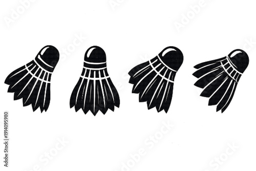 Four Black Shuttlecock Silhouettes for Badminton Sports Design