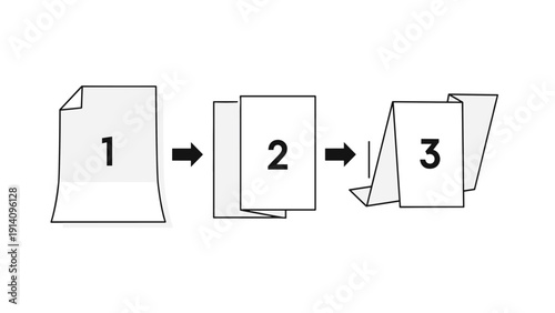 Simple diagram showing three numbered steps for folding a rectangular piece of white paper with black arrows indicating direction.