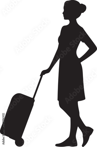 Black silhouette of a woman with a suitcase walking