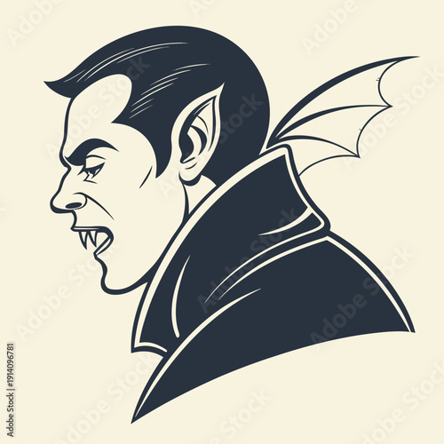 A cartoon drawing of a vampire with bat wings