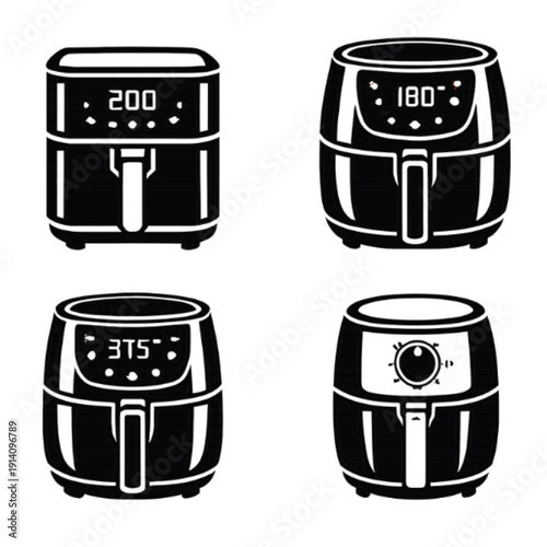 Set of Air Fryer Icons for Modern Kitchen Cooking