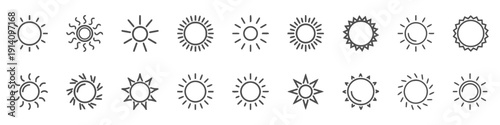 Sun icons in various styles representing sunshine, weather, and daylight