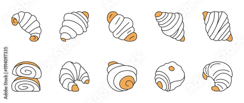 Croissant icon set with yellow accents.
