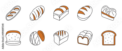 bread loaf icon set with brown accents.