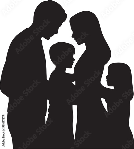 Black silhouette of family with parents and two children