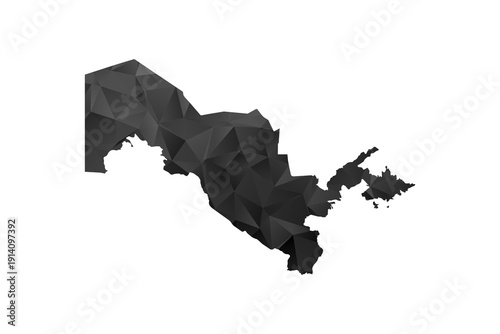 Uzbekistan Map - Polygon Style Vector Illustration in Black and Gray Gradient, Low Poly Geometric Design, Isolated on White Background for Infographics and Education.
