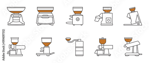 coffee grinder icon with brown accents.