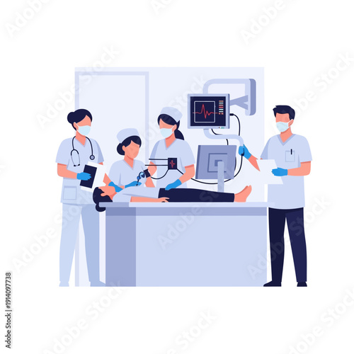 Medical Team Performing Procedure on Patient in Operating Room.