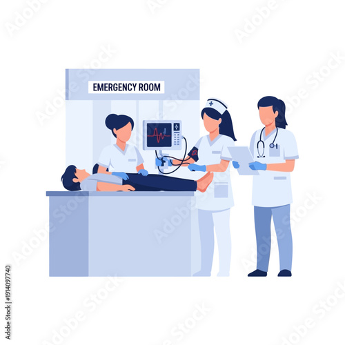 Medical Team Attending Patient in Emergency Room Scene.