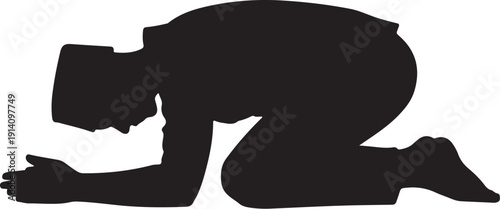 Black silhouette of person in childs pose yoga position