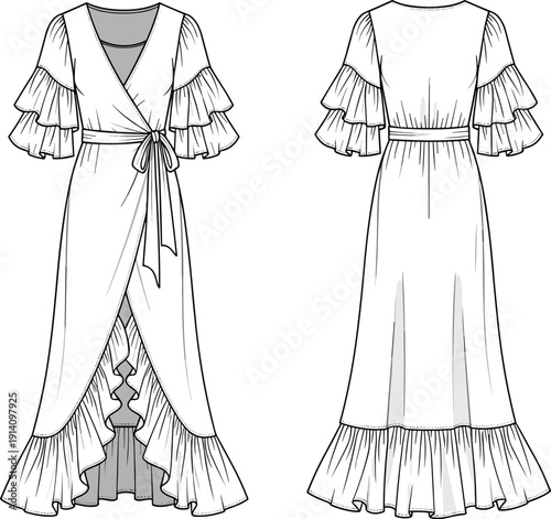 Women longline bra corset top technical flat sketch, underwire bustier with adjustable straps, intimate apparel bodice fashion design template vector, clothing