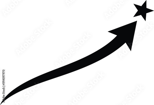 Black Arrow Pointing Upward with Star on White Background
