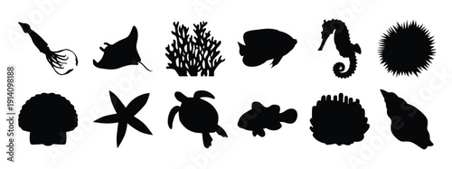 sea life silhouettes vector 