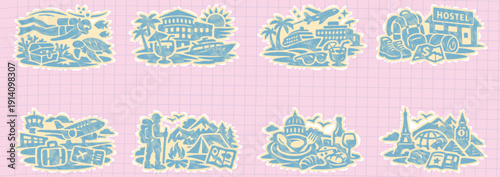 Explore the World Hand-Drawn Blue Adventure Scribble Travel Stickers