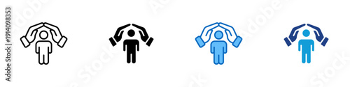 Personal Protection Multiple Style Icon Design Vector - Hands shielding person representing personal safety, risk prevention, and human security support