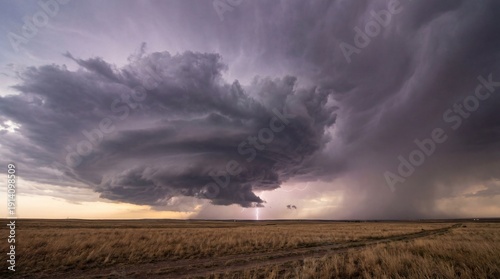 Dramatic storm clouds gathering over vast prairie landscape