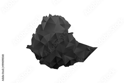 Ethiopia Map - Polygon Style Vector Illustration in Black and Gray Gradient, Low Poly Geometric Design, Isolated on White Background for Infographics and Education.