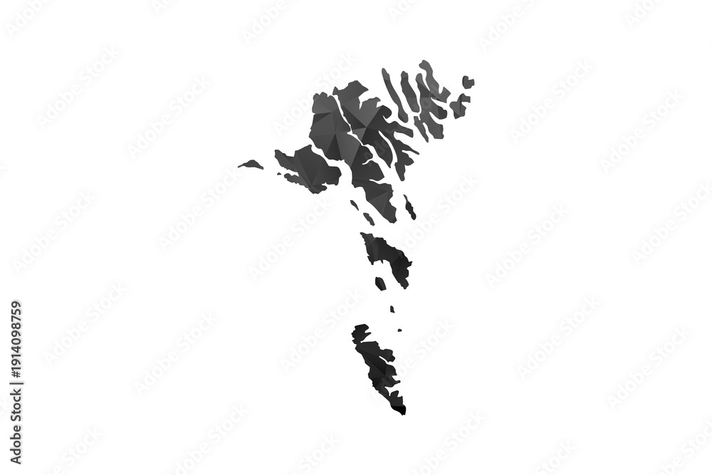 Obraz premium Faroe Islands Map - Polygon Style Vector Illustration in Black and Gray Gradient, Low Poly Geometric Design, Isolated on White Background for Infographics and Education.