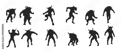 silhouette illustration of a bull man attacking buffalo man 